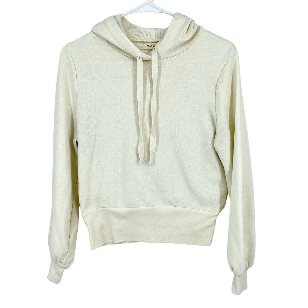 MADEWELL Hoodie‎ Women Size XS Bubble Sleeve Outdoor Cream Cropped Sweater